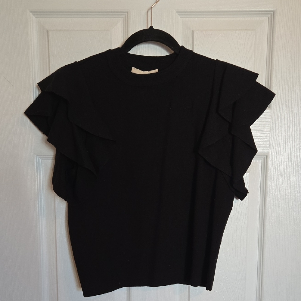 Moon River Black Ruffle Sleeve Blouse